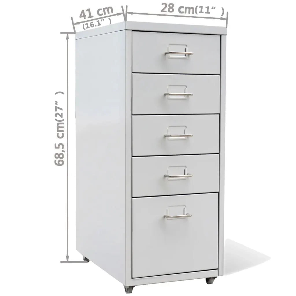 vidaXL Schedario con 5 Cassetti Grigio 68,5 cm in Acciaio