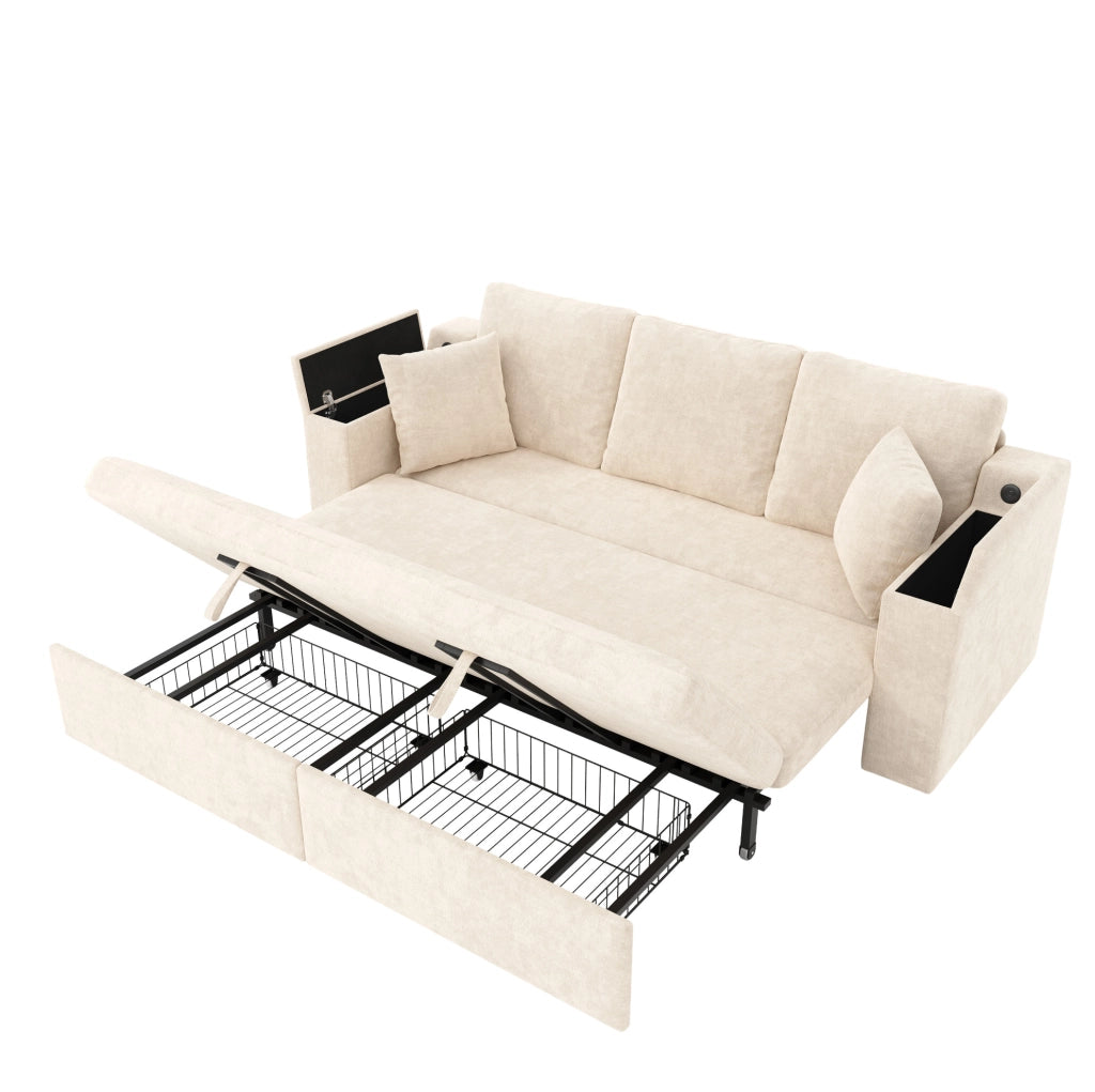 Sofa 3 posti con funzione letto; USB e Type-C; 210;5 x 192 x 93 cm; chenille beige