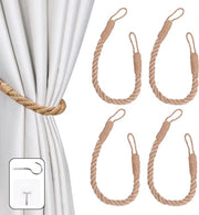 Decoratori per tende a mano - maniglie per tende artigianali - 4 pezzi - kaki - con corda di canapa