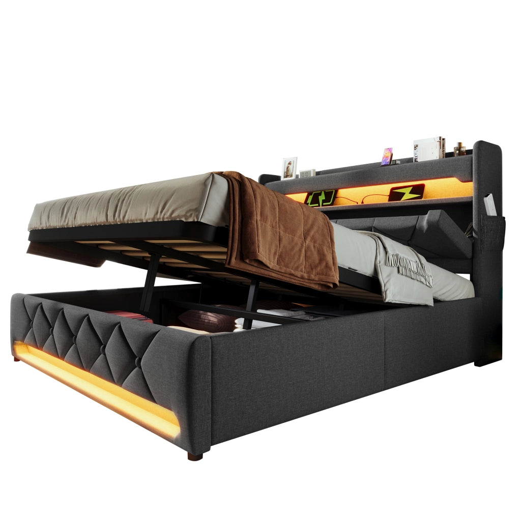 letto imbottito lino grigio 140 x 200 cm
