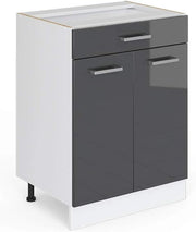 Mobiletto base per cucina R-Line, Antracite lucido, 60 cm con cassetto, senza piano di lavoro, per la libera combinazione all'interno di sistemi cucina modulari