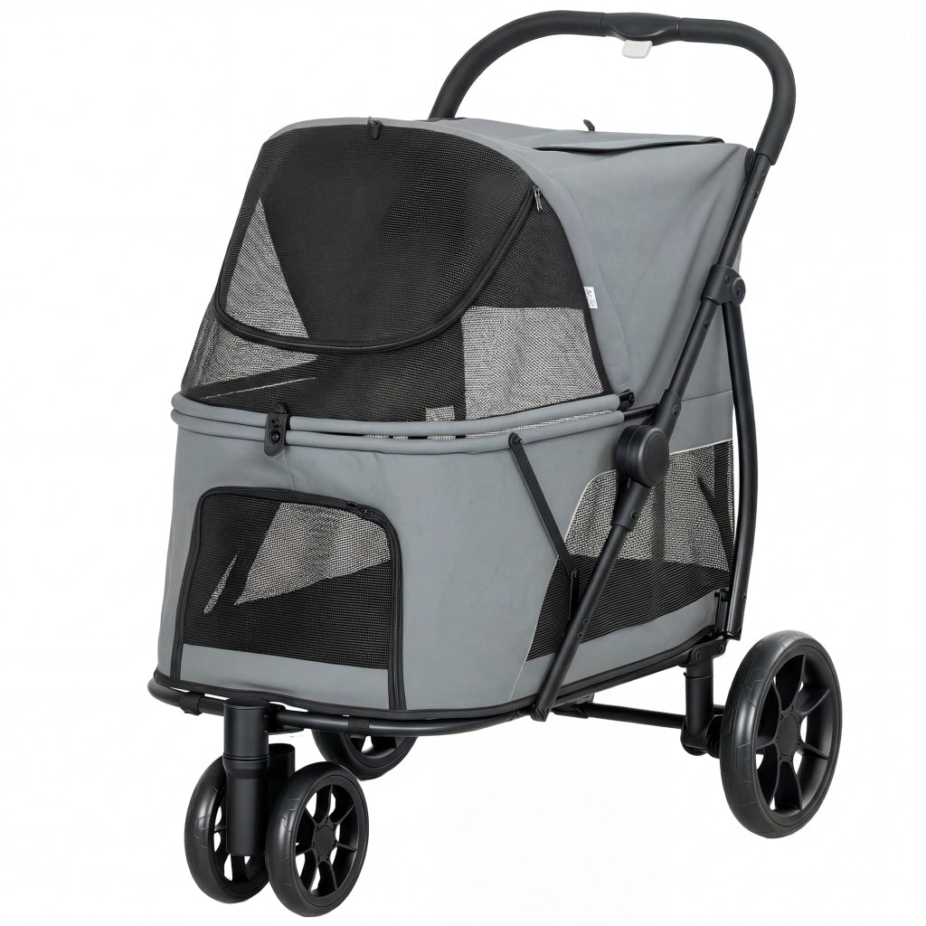 Carrello per Cani Pieghevole con Ruote ¨C zephmum ¨C Grigio 92x63x95 cm