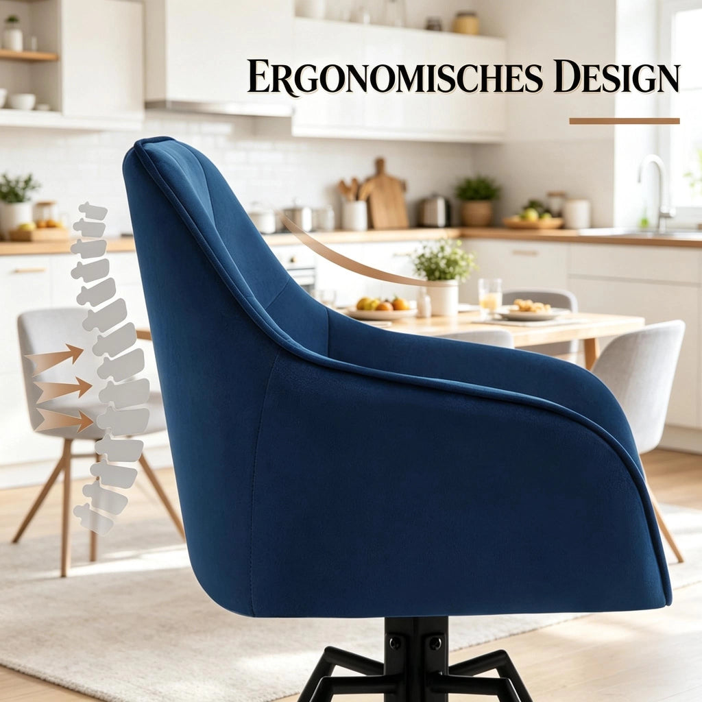 SEDIA Girevole 58,5x82,5x54,5 cm Blu in Velluto e Metallo Set da 2 pezzi