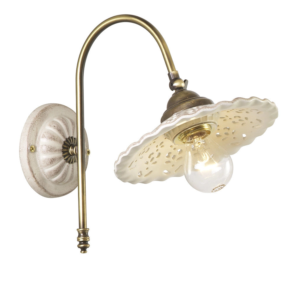 MERLETTO MATT Applique da Parete in Ceramica Anticata con Braccio in Ottone