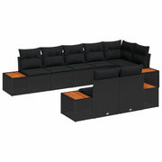 Set Divano da Giardino con cuscino 8 pcs Nero Poly Rattan