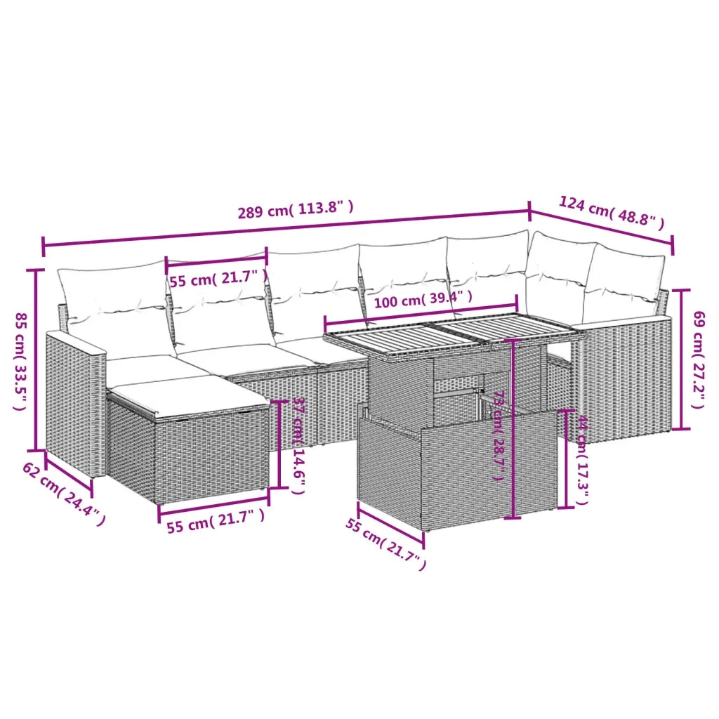 Set Divani da Giardino con Cuscini 8 pz Nero in Polyrattan 3273184
