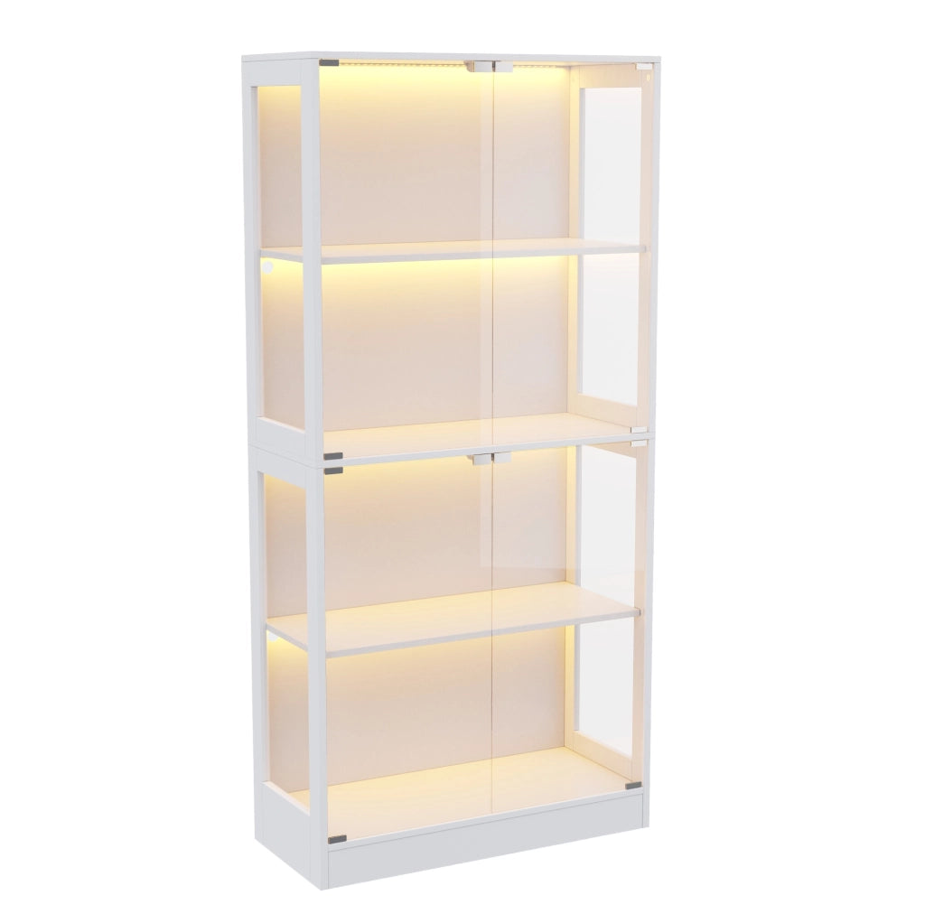 Vetrina espositiva LED 80 x 35 x 170 cm in MDF e vetro temperato bianco