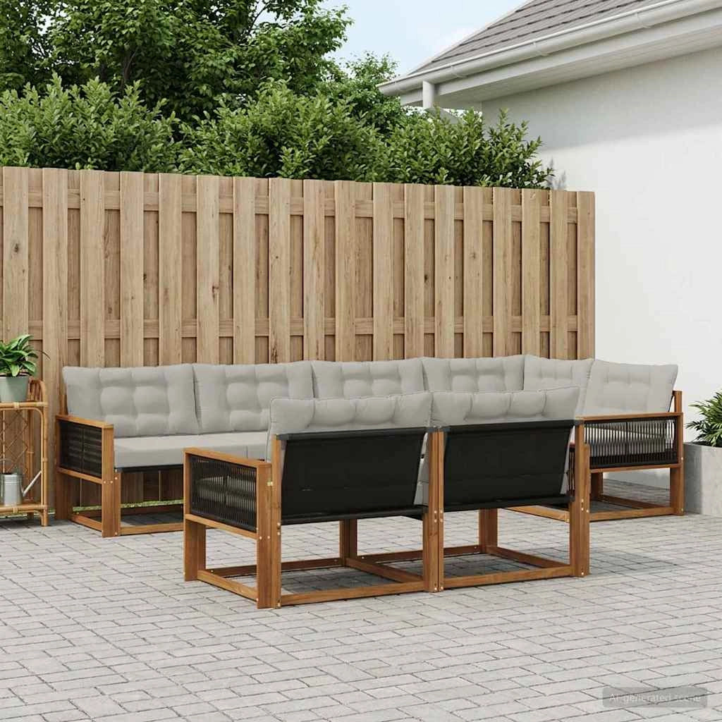 Set di divani da esterno 7 pz Naturale e Grigio Chiaro 3381487