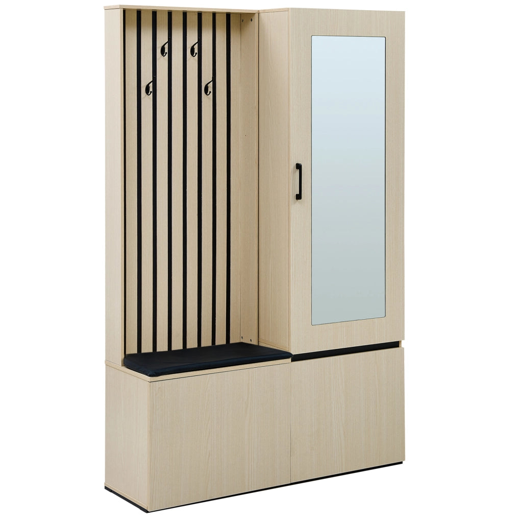 Armadio Appendiabiti con Specchio e Panca - Set per Ingresso in MDF Colore Legno con Appendini e Scaffali