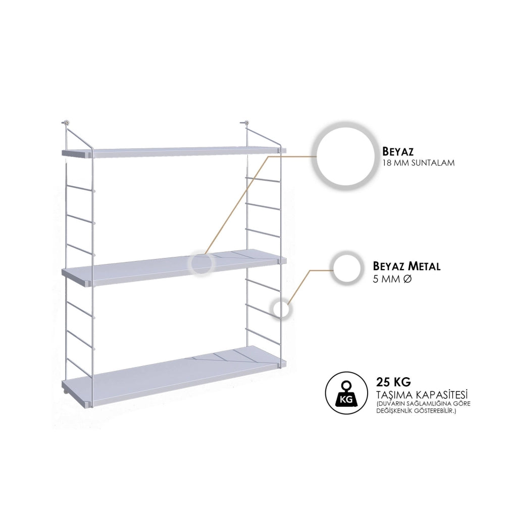 Mensola da parete in legno "Armoni" - 72 x 20 x 85 cm - Bianco