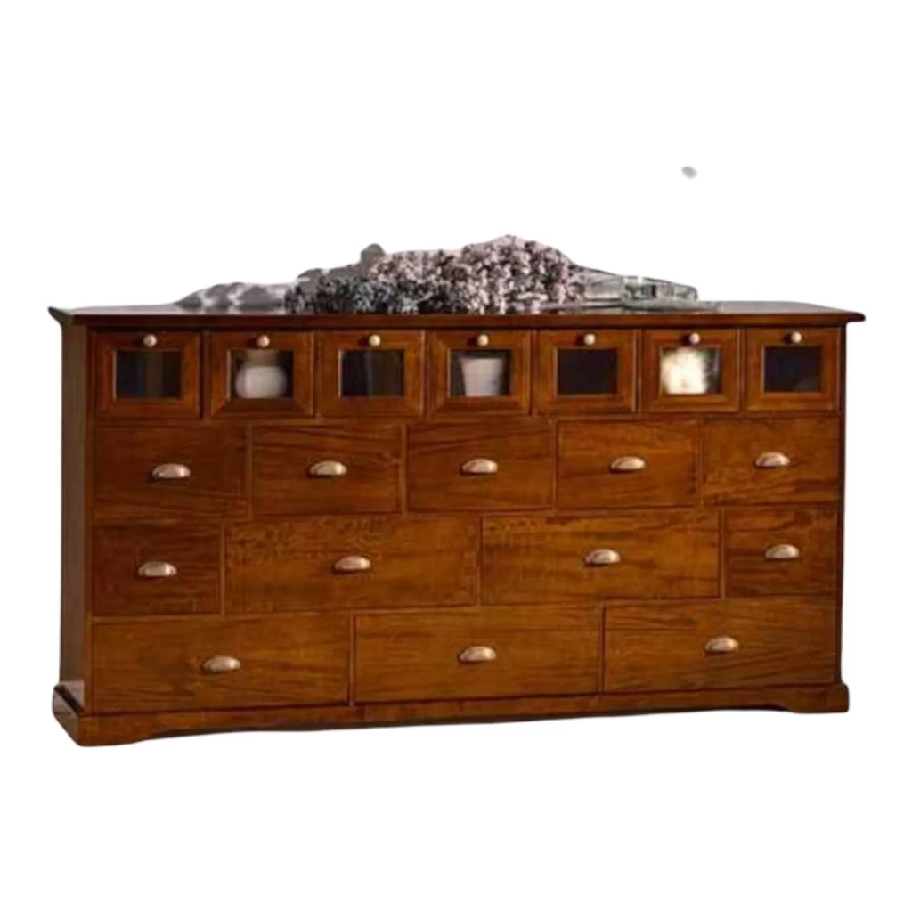 Madia credenza in legno 19 cassetti tinta noce l.180 p.40 h.90 - Mobili 2G