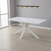 Tavolo da Pranzo Hunter 160×90 cm in Ceramica Effetto Marmo Bianco con Gambe Design Bianche