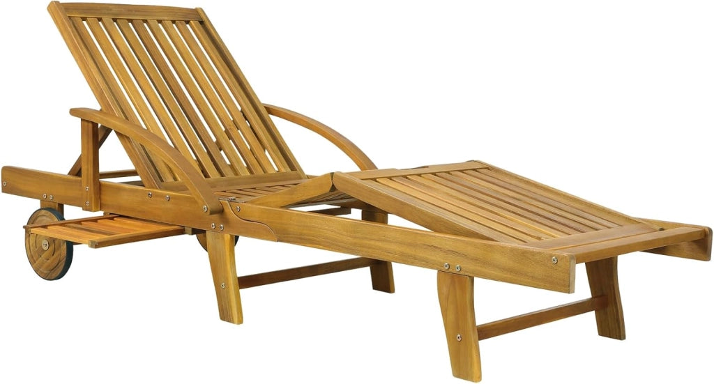 Sdraio Lettino Prendisole Tami Sun in Legno Acacia 196x69x85 cm Pieghevole con Tavolino Estraibile Poggiapiedi Sedia Lettini Sdraie da Giardino Terrazza Esterno