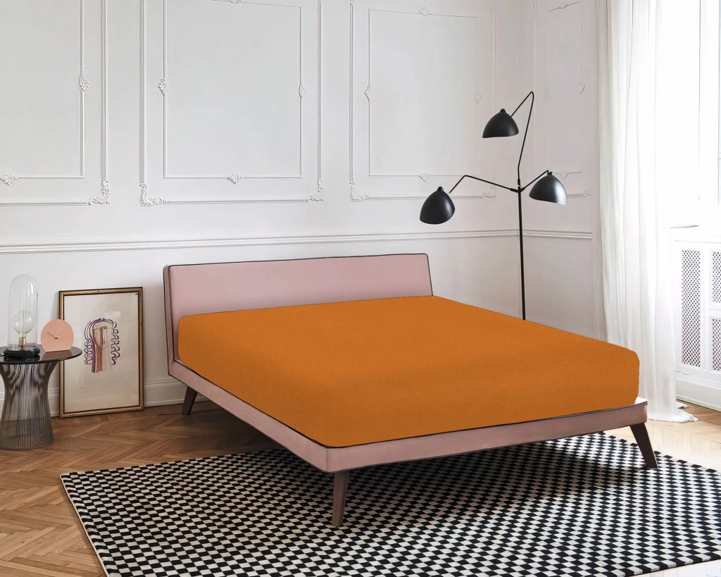 Lenzuolo Sotto Con Angoli Elastici 100% Puro Cotone  Arancio - Matrimoniale