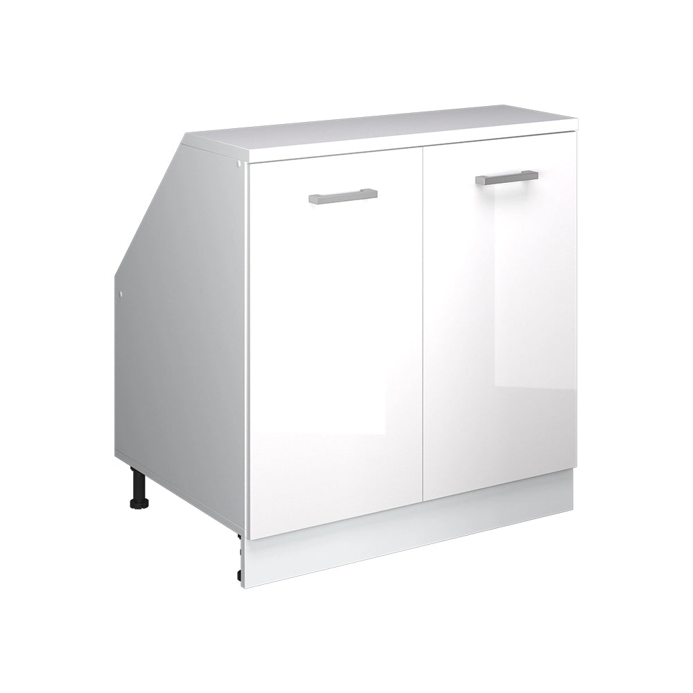 Mobile cucina sottotetto R-Line Bianco lucido/Bianco 80 cm con 2 porte, carcassa 60 cm profondità Vicco