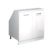 Mobile cucina sottotetto R-Line Bianco lucido/Bianco 80 cm con 2 porte, carcassa 60 cm profondità Vicco
