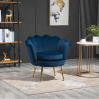 Poltrona a Conchiglia, Poltroncina Vintage, Poltroncina da Camera e Salotto, Design Elegante, con Schienale Alto, 76x67x74cm, Blu