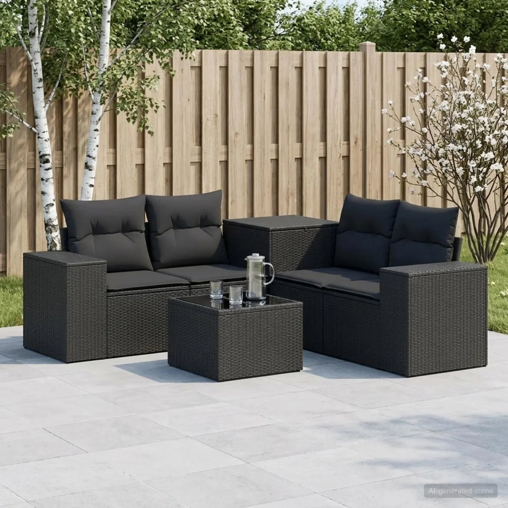Set di divani 6 pz Nero Rattan sintetico e Acciaio 3447550