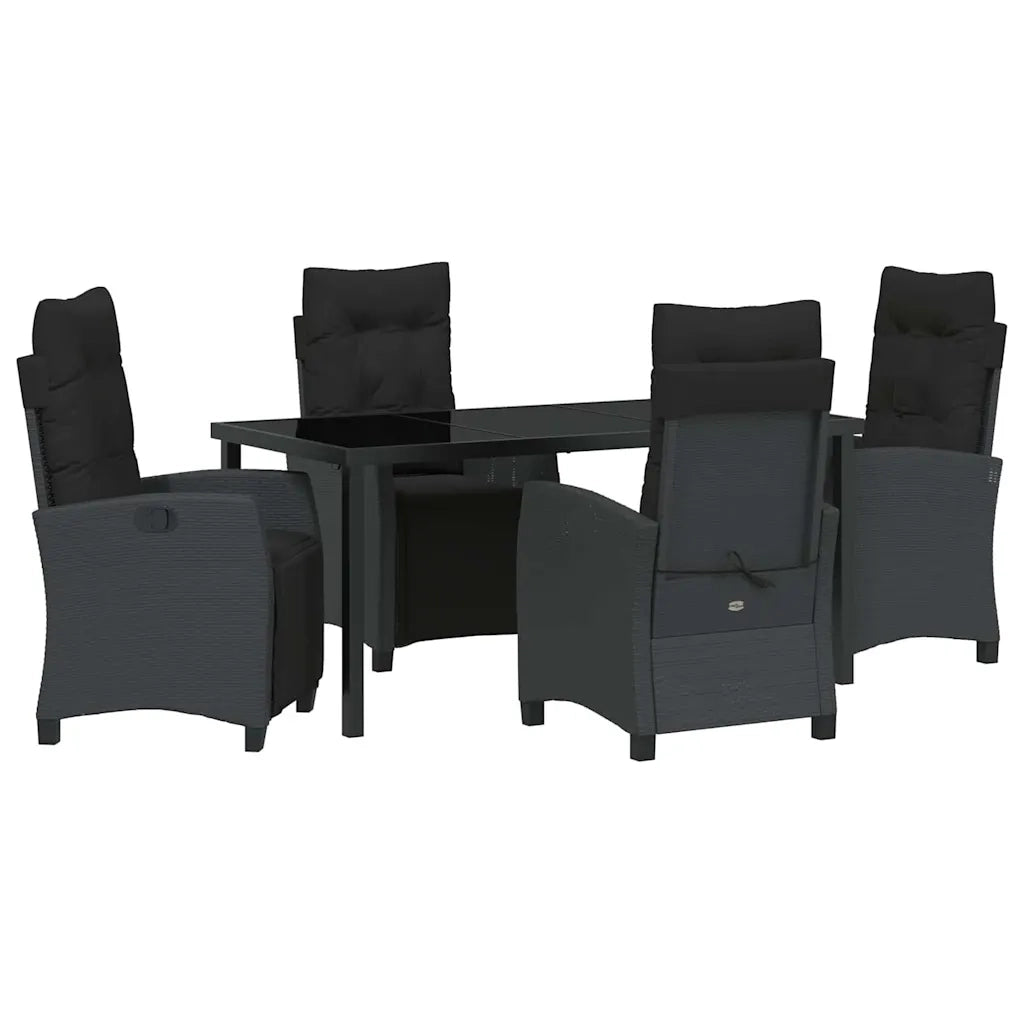 Set da Pranzo per Giardino con cuscino 5 pcs Nero polyrattan 3380424