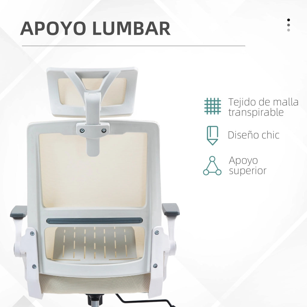 Sedia da Ufficio in Rete ¨C zephmum ¨C Regolabile in Altezza con Schienale e Braccioli Beige