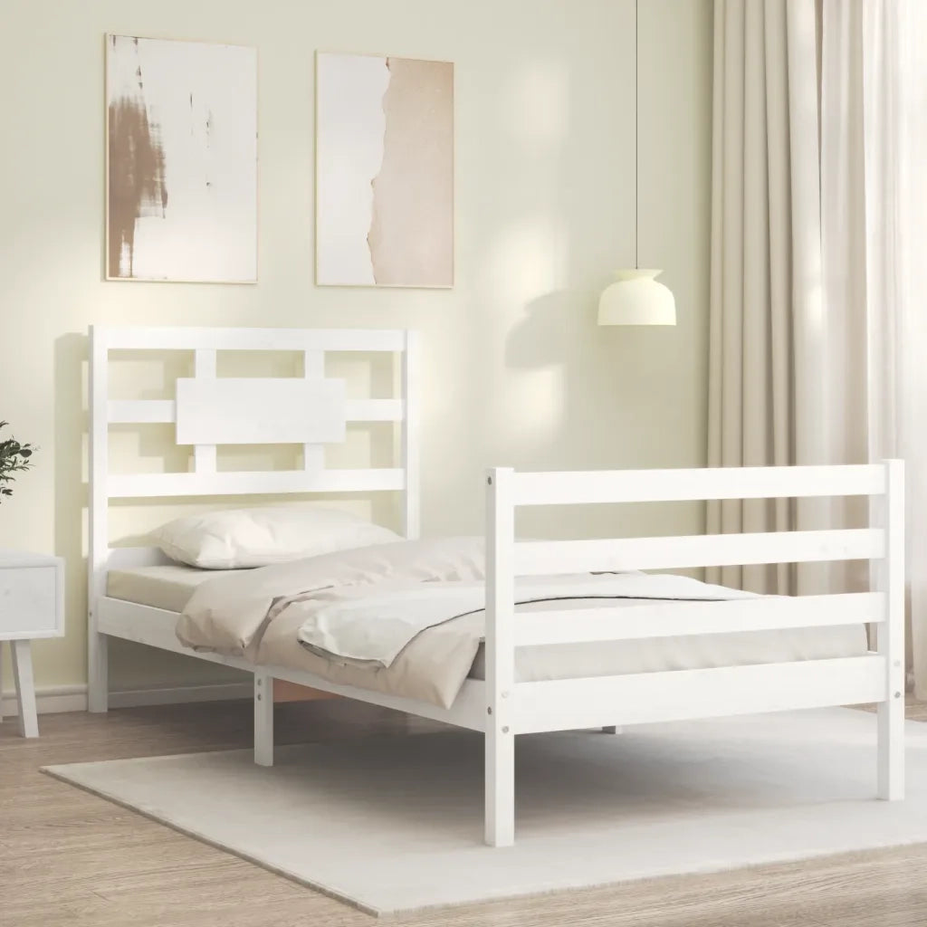 Giroletto con Testiera-Struttura Letto con testiera Bianco 90x200 cm in Legno Massello 403152