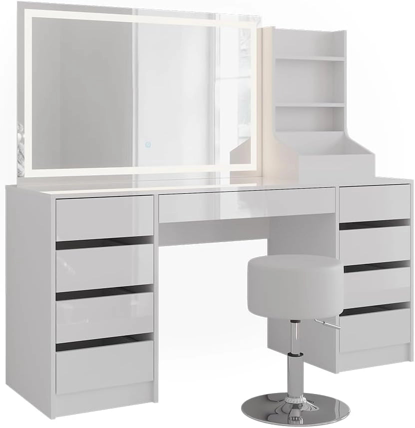 Tavolo da toeletta Sherry, Bianco/bianco lucido, 158.2 cm 4 parti