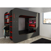 Letto a soppalco con postazione gamer colore antracite rosso 5000