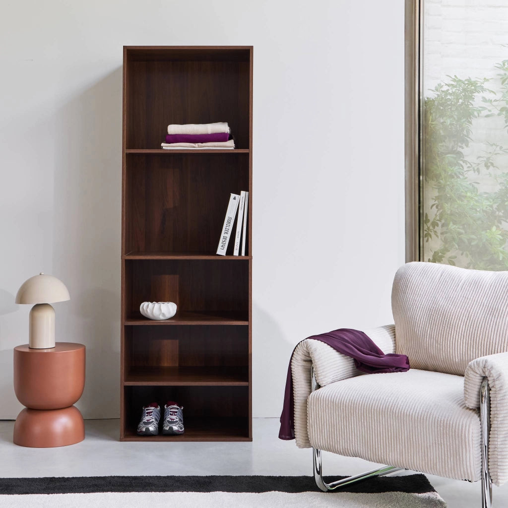 Modulo guardaroba decorazione legno 5 ripiani, noce