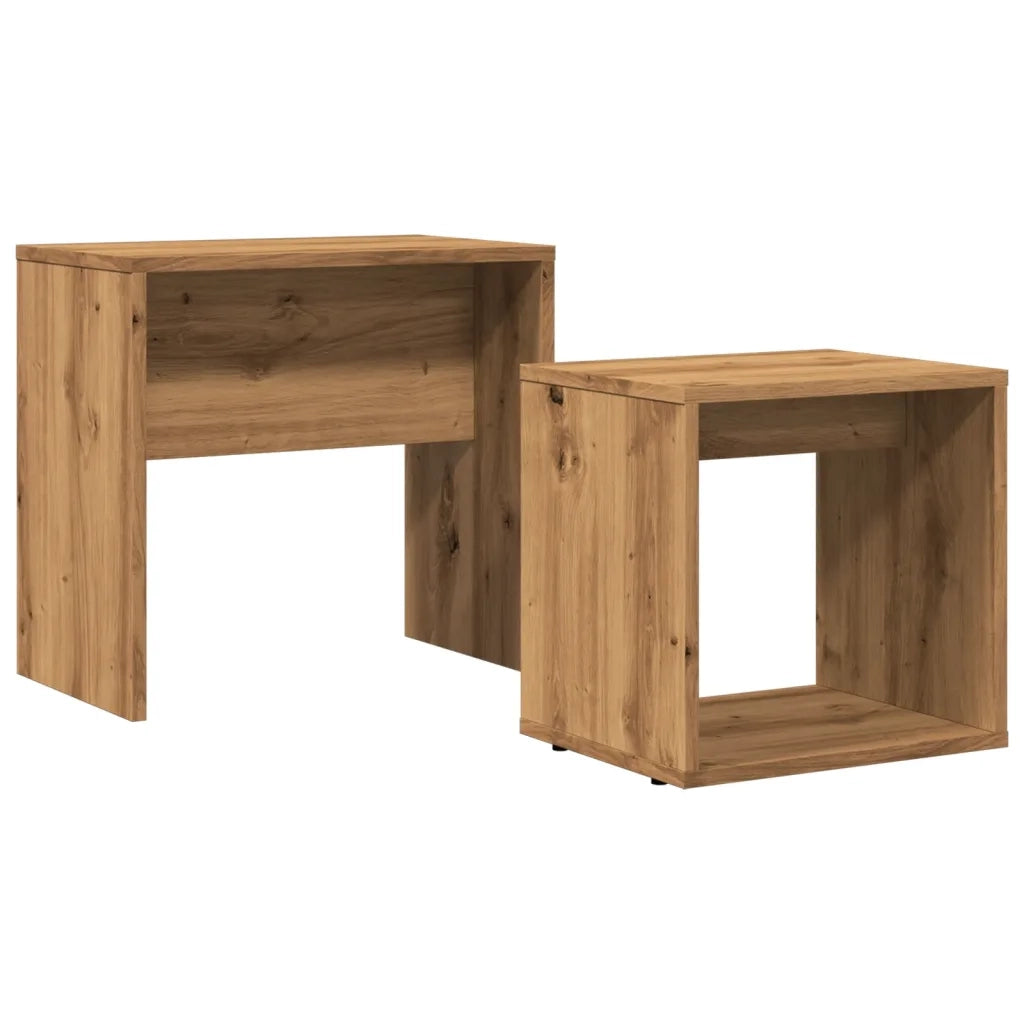 Tavolini Impilabili 2 pz Rovere Artigianale in Truciolato 856051