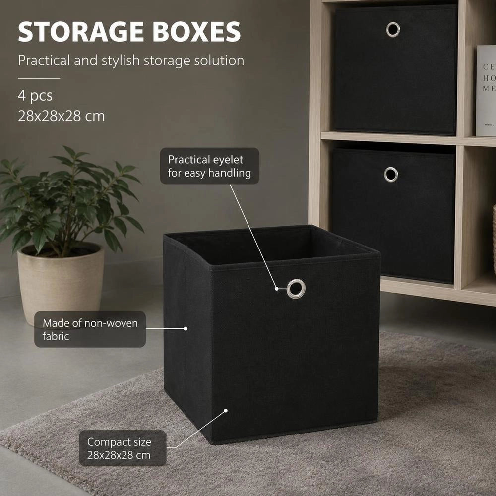 Storage Boxes, 4 Pieces, Non-woven Fabric, 28x28x28 Cm, Black