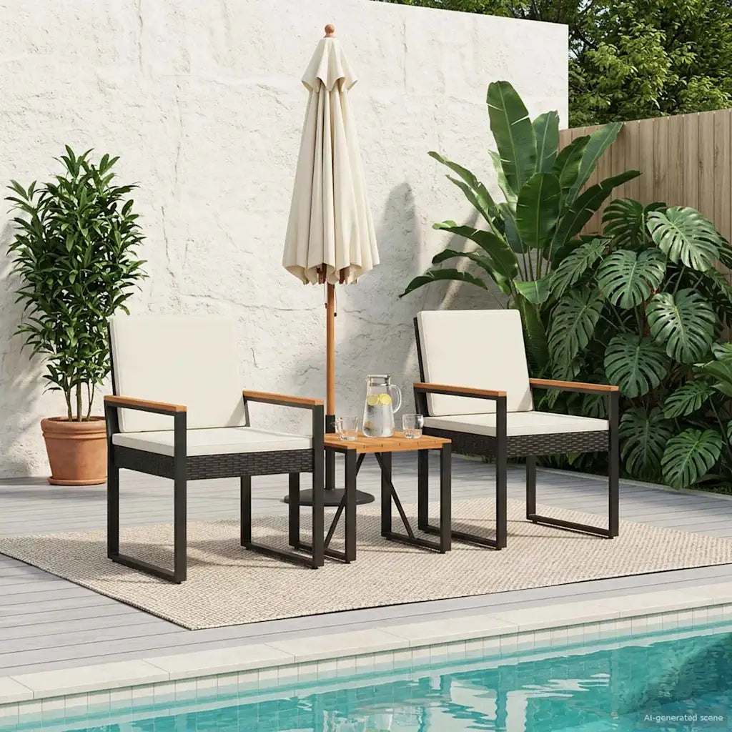 Set Mobili da Esterno 3 pz Nero e Bianco Crema polyrattan 42025331