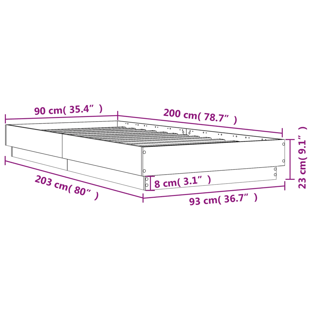 Giroletto senza Materasso Rovere Fumo 90x200 cm in Truciolato 839606