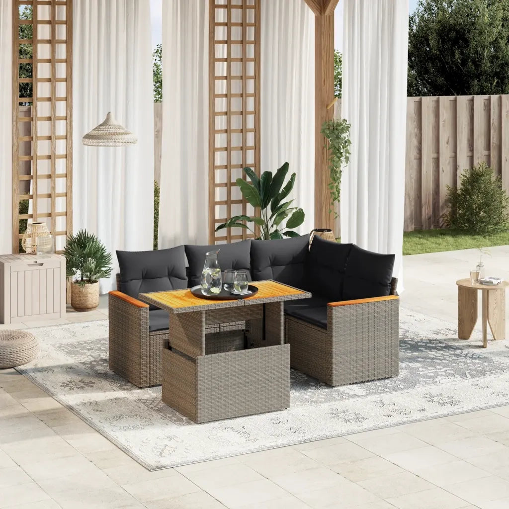 Set Divano da Giardino 5 pz con Cuscini Grigio in Polyrattan