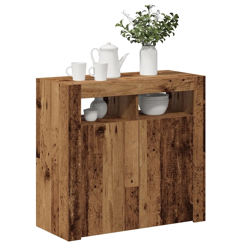 Credenza con Luci LED-Buffet-Armadio da cucina Legno Antico 80x35x75 cm in Truciolato