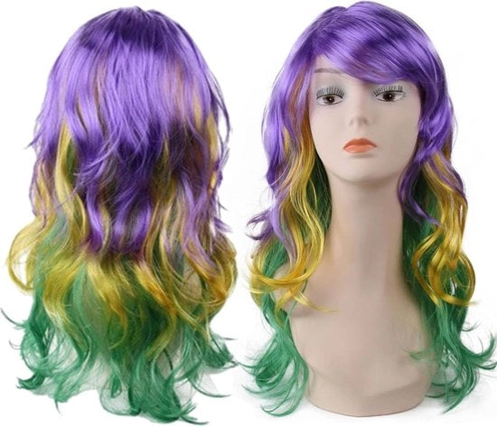 Pruik a Coda Lunga con Colori Arcobaleno per Donna - Carnavale con Disegno Regolabile - Adatto per Cosplay