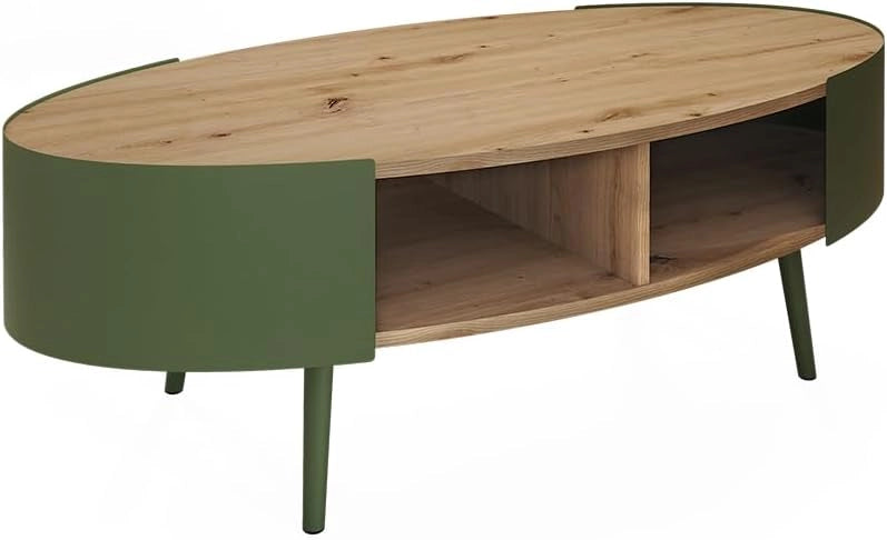 Tavolino Lofta, Verde, 120 x 60 cm, con ripiano per riviste e telecomandi