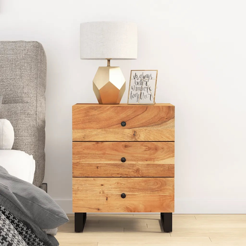 Comodino-Tavolino da notte 50x33x62 cm Legno Massello Acacia e Legno Multistrato