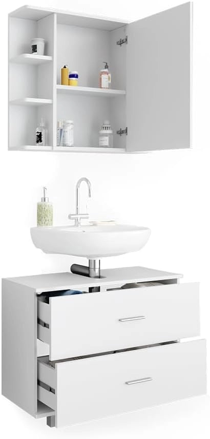 Set mobili bagno Ilias, Bianco, 80.2 cm, composto da specchio da bagno e mobile sottolavabo