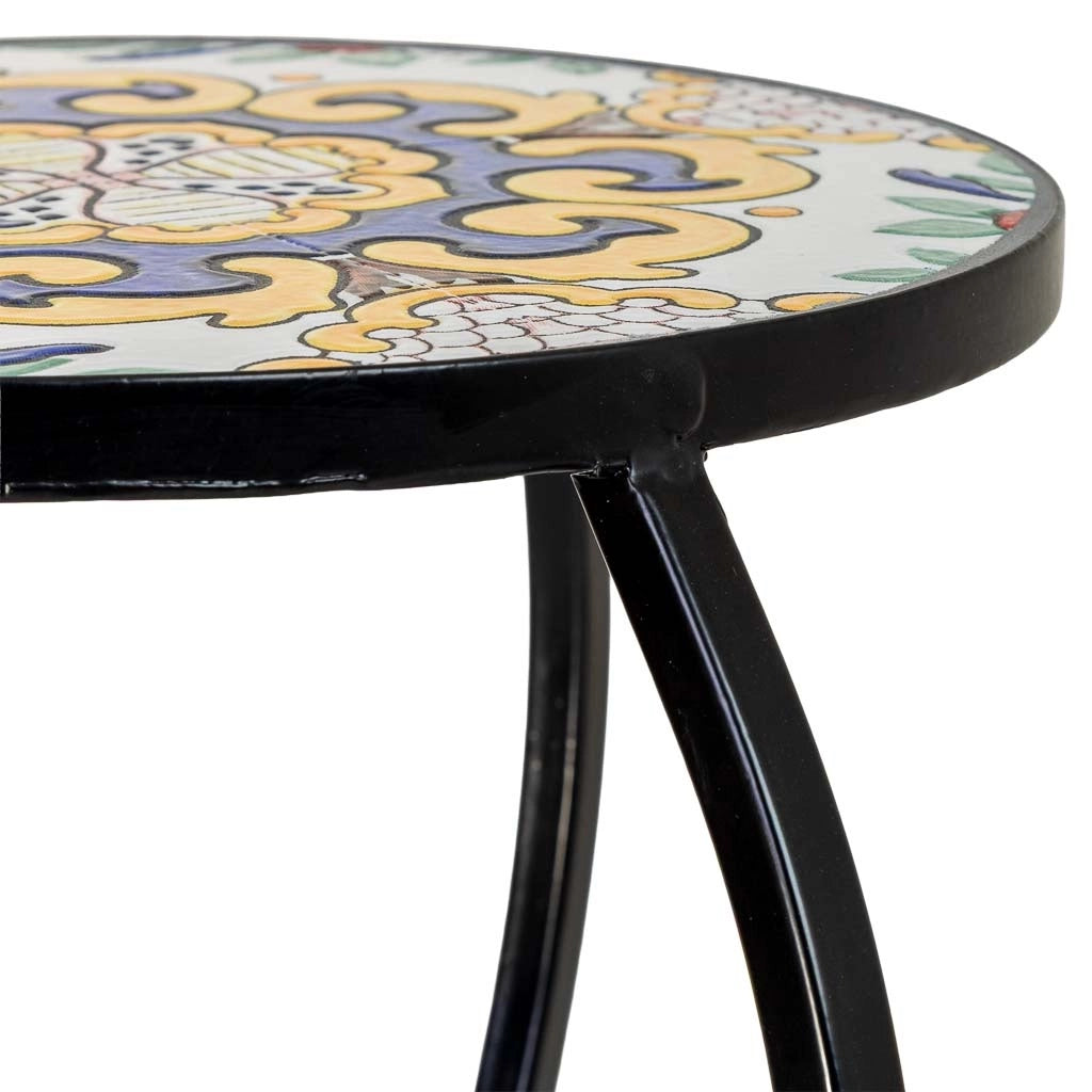 Set di 3 supporti, mosaico Giallo e ferro battuto, 33x33x37h-28x28x33h