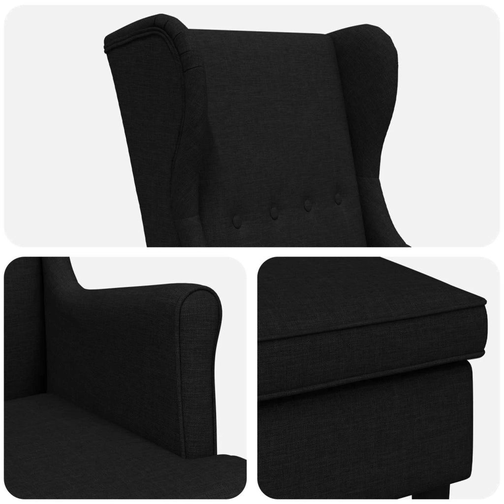 Poltrona con Ottomano 2 pz Nero Tessuto 3418833