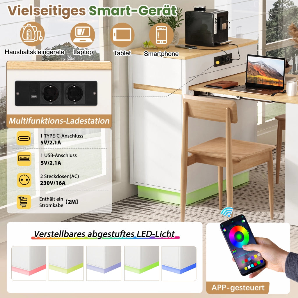 Isola cucina multifunzione con tavolo estraibile e LED