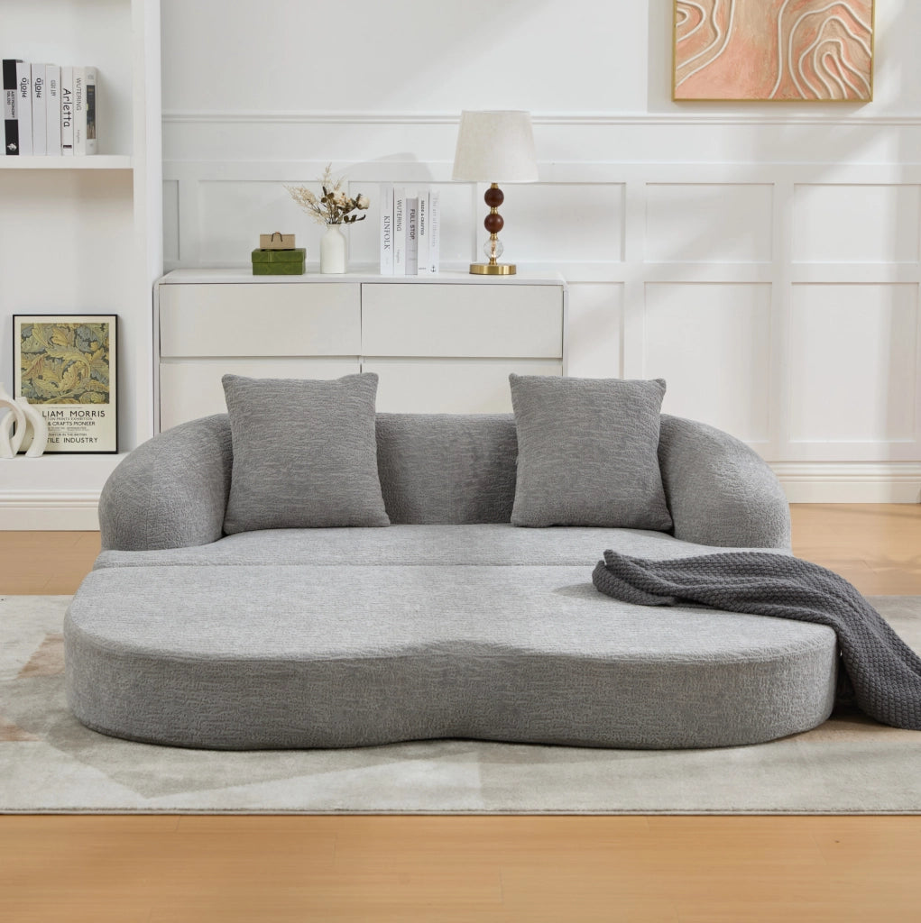Divano letto pieghevole a due posti in chenille grigio chiaro
