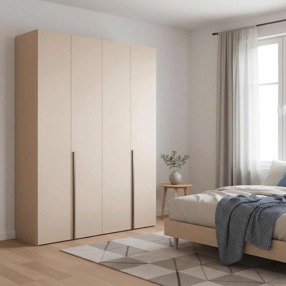 Armadio 4 ante battenti cashmere Modular con ripiani e aste appendiabiti H 245 cm