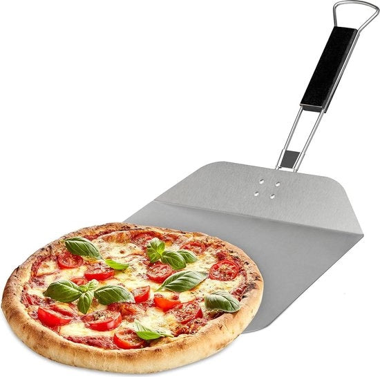 Spiedino per Pizze - Manico in Legno Flessibile - Per Pane e Quiche - 29x29 cm - Acciaio Inossidabile - Argento/Bronzo