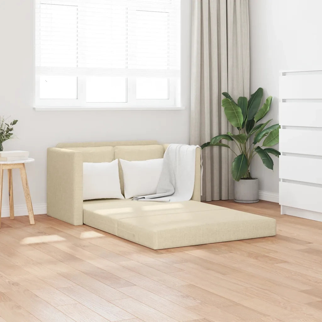 Divano Letto da Terra 2 in 1 Crema 112x174x55 cm Tessuto