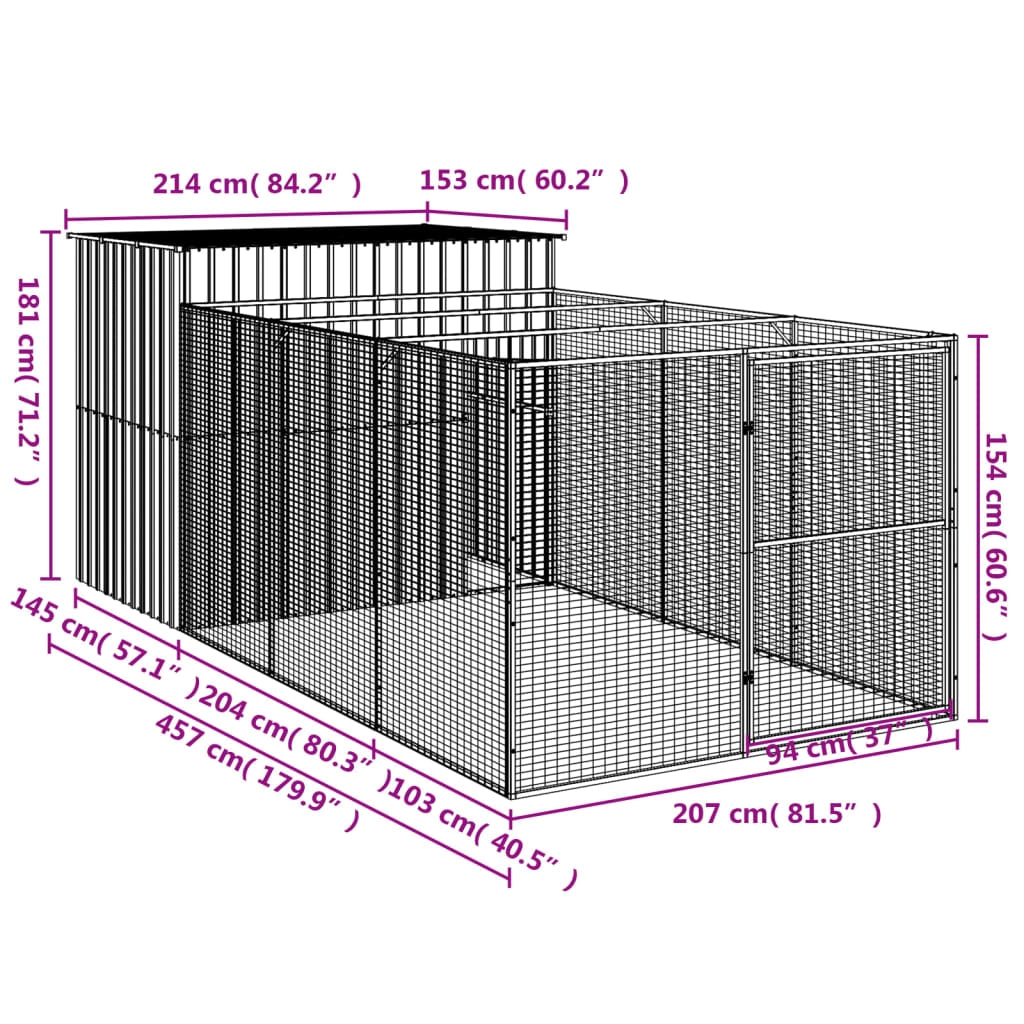 Cuccia per cani con recinto chiaro 214 x 457 x 181 cm grigio 02_0043508