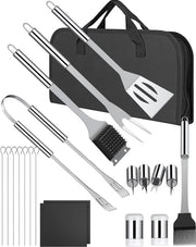 Set di accessori barbecue in acciaio inox da 24 pezzi con borsa di trasporto - attrezzatura barbecue all'aperto completa - essenziali per barbecue con amici e famiglia