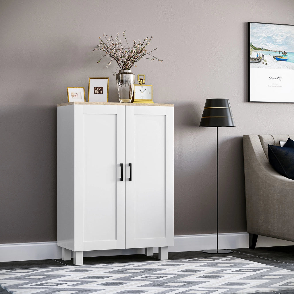 Mobile con 2 Porte e Ripiano Aggiustabile ¨C zephmum ¨C Bianco 60x30x90 cm