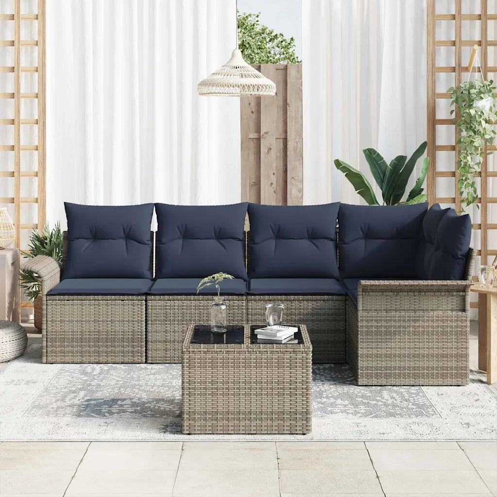 Set Divano da Giardino 6 pcs Grigio polyrattan
