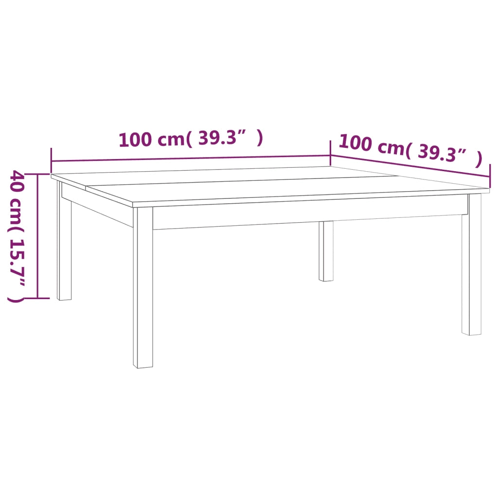 Tavolino da Salotto-Tavolino da soggiorno-Tavolo Bianco 100x100x40 cm Legno Massello di Pino